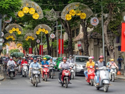 Peak hour on Dong Khoi Street a few days before the Vietnamese New Year, Ho Chi Minh City, Vietnam,