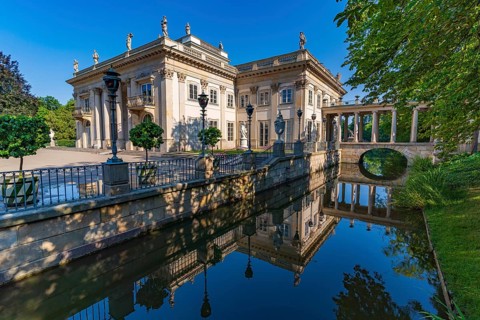 Palace on the Isle, know as the Baths Palace, in Royal Baths Park, Warsaw, Poland, Europe