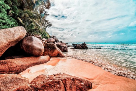 The beautiful beach Anse Georgette at Praslin, Seychelles, Africa
