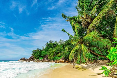 The Beach Anse Georgette at Praslin Island, Seychelles, Indian Ocean, Africa