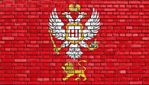Flag of Principality of Montenegro painted on brick wall