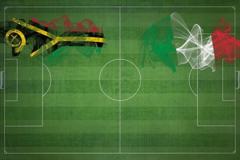 Vanuatu vs Italy Soccer Match, national colors, national flags, soccer field, football game,