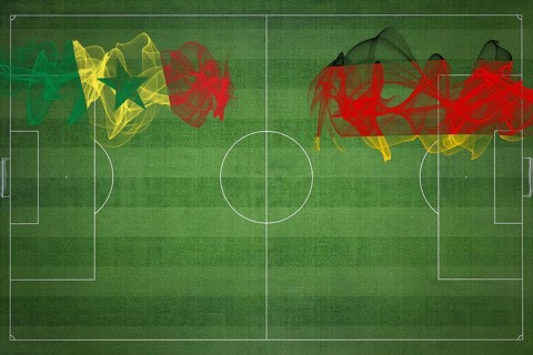 Senegal vs Germany Soccer Match, national colors, national flags, soccer field, football game,