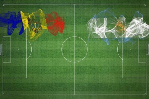 Moldova vs Argentina Soccer Match, national colors, national flags, soccer field, football game,
