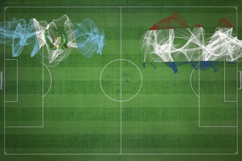 Guatemala vs Netherlands Soccer Match, national colors, national flags, soccer field, football