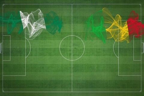 Nigeria vs Mali Soccer Match, national colors, national flags, soccer field, football game,