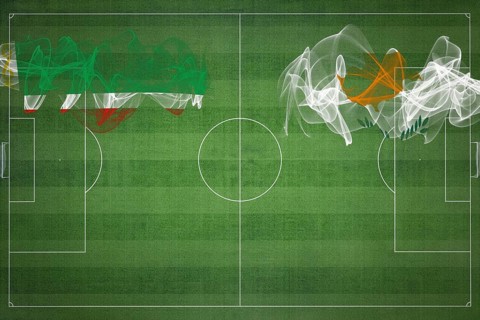 Chechnya vs Cyprus Soccer Match, national colors, national flags, soccer field, football game,