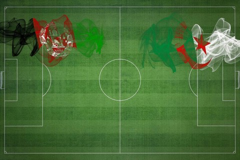 Afghanistan vs Algeria Soccer Match, national colors, national flags, soccer field, football game,