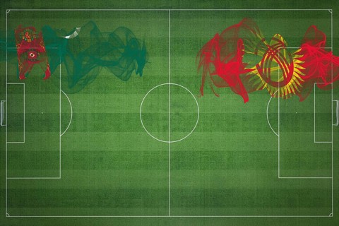 Turkmenistan vs Kyrgyzstan Soccer Match, national colors, national flags, soccer field, football