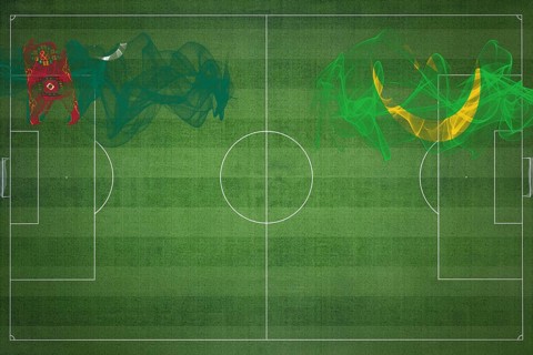 Turkmenistan vs Mauritania Soccer Match, national colors, national flags, soccer field, football