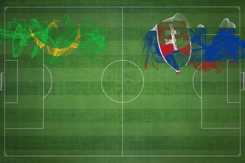 Mauritania vs Slovakia Soccer Match, national colors, national flags, soccer field, football game,