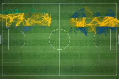 Gabon vs Sweden Soccer Match, national colors, national flags, soccer field, football game,