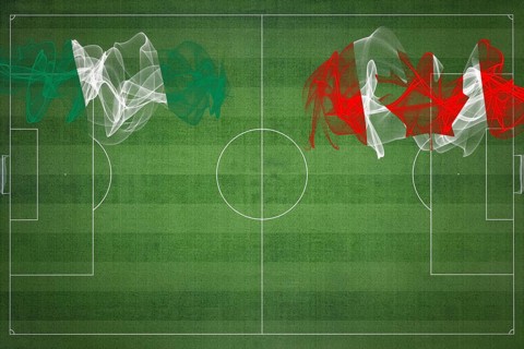 Nigeria vs Canada Soccer Match, national colors, national flags, soccer field, football game,