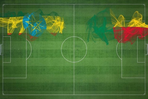 Ethiopia vs Benin Soccer Match, national colors, national flags, soccer field, football game,