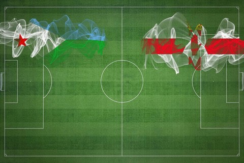 Djibouti vs Northern Ireland Soccer Match, national colors, national flags, soccer field, football