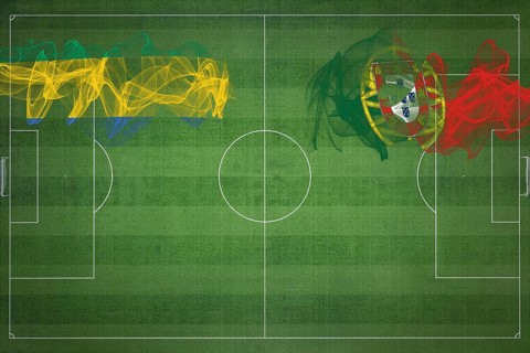 Gabon vs Portugal Soccer Match, national colors, national flags, soccer field, football game,