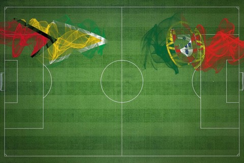 Guyana vs Portugal Soccer Match, national colors, national flags, soccer field, football game,