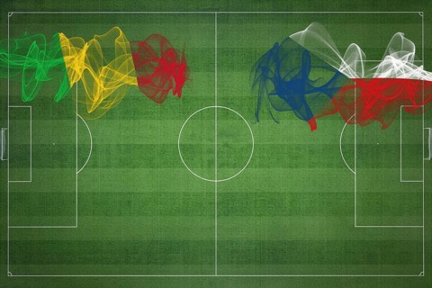 Mali vs Czech Republic Soccer Match, national colors, national flags, soccer field, football game,