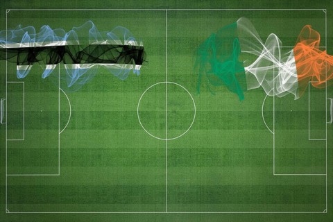 Botswana vs Ireland Soccer Match, national colors, national flags, soccer field, football game,