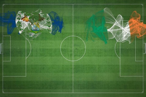 Belize vs Ireland Soccer Match, national colors, national flags, soccer field, football game,