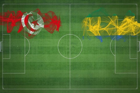 Tunisia vs Gabon Soccer Match, national colors, national flags, soccer field, football game,