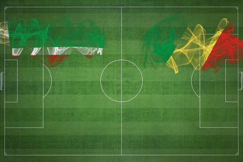 Chechnya vs Congo Soccer Match, national colors, national flags, soccer field, football game,