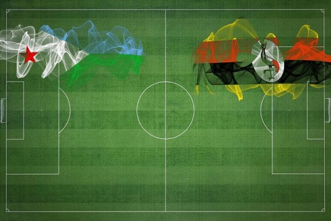 Djibouti vs Uganda Soccer Match, national colors, national flags, soccer field, football game,