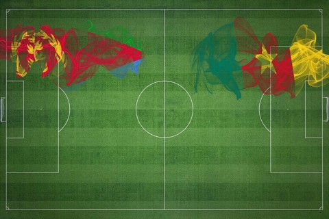 Eritrea vs Cameroon Soccer Match, national colors, national flags, soccer field, football game,