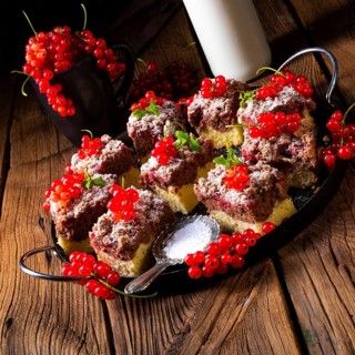 Gorgeous juicy chocolate cake with red currant