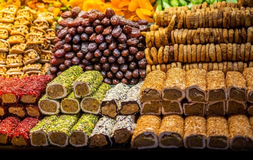 Load of traditional turkish delight lokum sugar coated soft candy