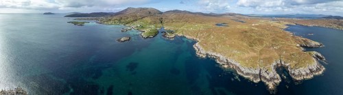 View to Earsairidh, Panorama, Drone image, East coast of Barra, Hebrides, Scotland, Great Britain