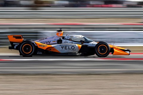 ALEXANDER ROSSI (7) of Nevada City, California drives through the turns during a practice session