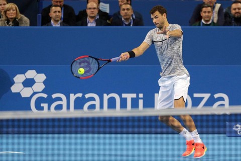 Sofia, Bulgaria - February 10, 2017: Grigor Dimitrov (pictured) from Bulgaria plays against Viktor