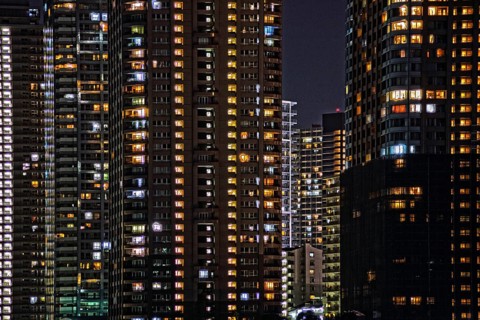 Image of skyscrapers of Chuo-ku, Tokyo. Shooting Location: Tokyo metropolitan area