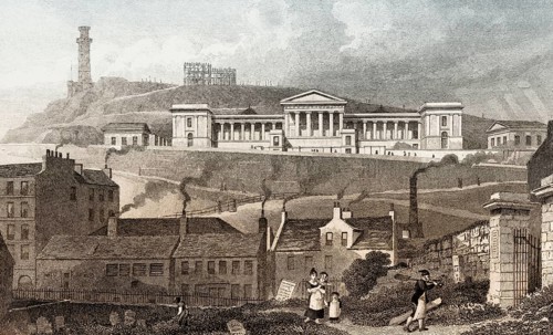The Old Royal High School, Calton Hill, from the Canon-Gate Church Yard, Edinburgh, Scotland, 19th