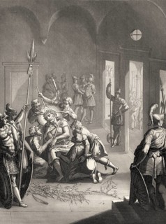 Christ is crowned with thorns, New Testament, steel engraving 1853, digitally restored