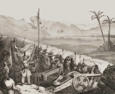 The defensive wall with field artillery cannons of the Sikh Empire, Battle of Ferozeshah, First