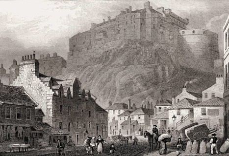 Edinburgh castle from the Vennel, Scotland, 19th century, from Modern Athens by Th. H. Shepherd