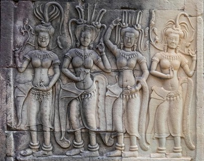 Bas-relief of female spirits (apsaras) at Angkor Wat, Siem reap, cambodia