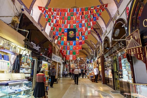 Shops inside Grand Bazaar in Istanbul, one of the largest and oldest covered markets in the world