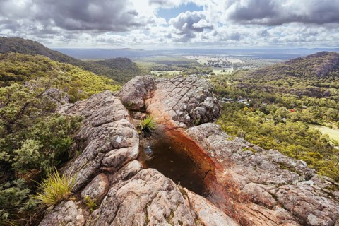 Iconic views from Chatauqua Peak over Halls Gap and surrounds on a warm autumn sunny day in