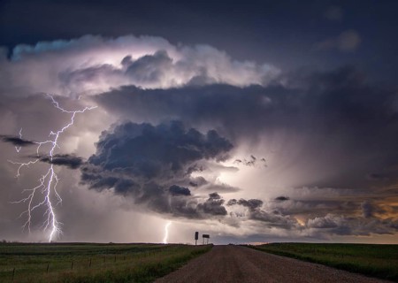 Major lightning Saskatchewan storm in summer rural Canada