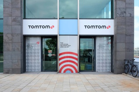 Berlin, Germany, July 13, 2022, entrance to Tomtom headquarters Germany in the Treptower, Europe