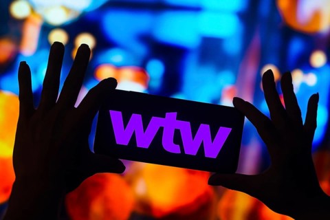 In this photo illustration, the Willis Towers Watson (WTW) logo is displayed on a smartphone mobile