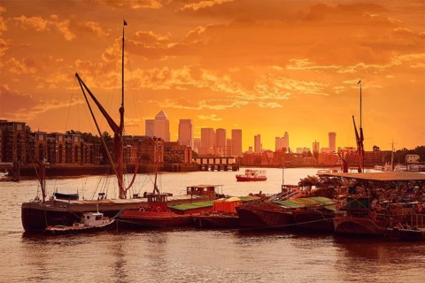 London Thames river boats sunset in England
