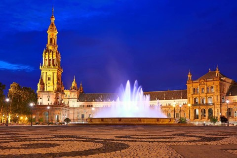 Seville Sevilla Plaza de Espana at sunset in Andalusia Spain square