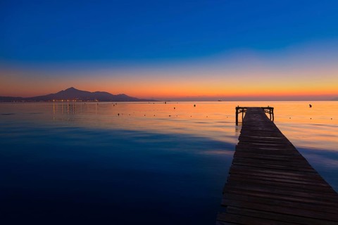 Majorca Muro beach sunrise in Alcudia Bay Mallorca at Balearic Islands of Spain