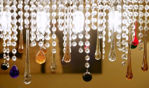 Colorful crystal strass lamp detail macro