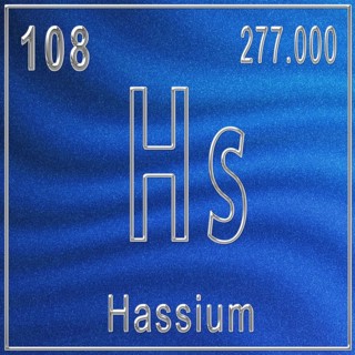 Hassium chemical element, Sign with atomic number and atomic weight, Periodic Table Element