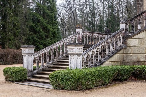 Stone staircase. Schwarzenberg Tomb near town Trebon, Czech republic